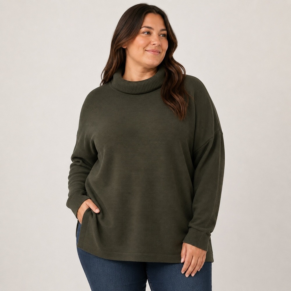 Lillusory Turtleneck Sweater Womens Large Olive Green Ribbed Oversized Pullover